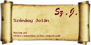 Szénásy Jolán névjegykártya